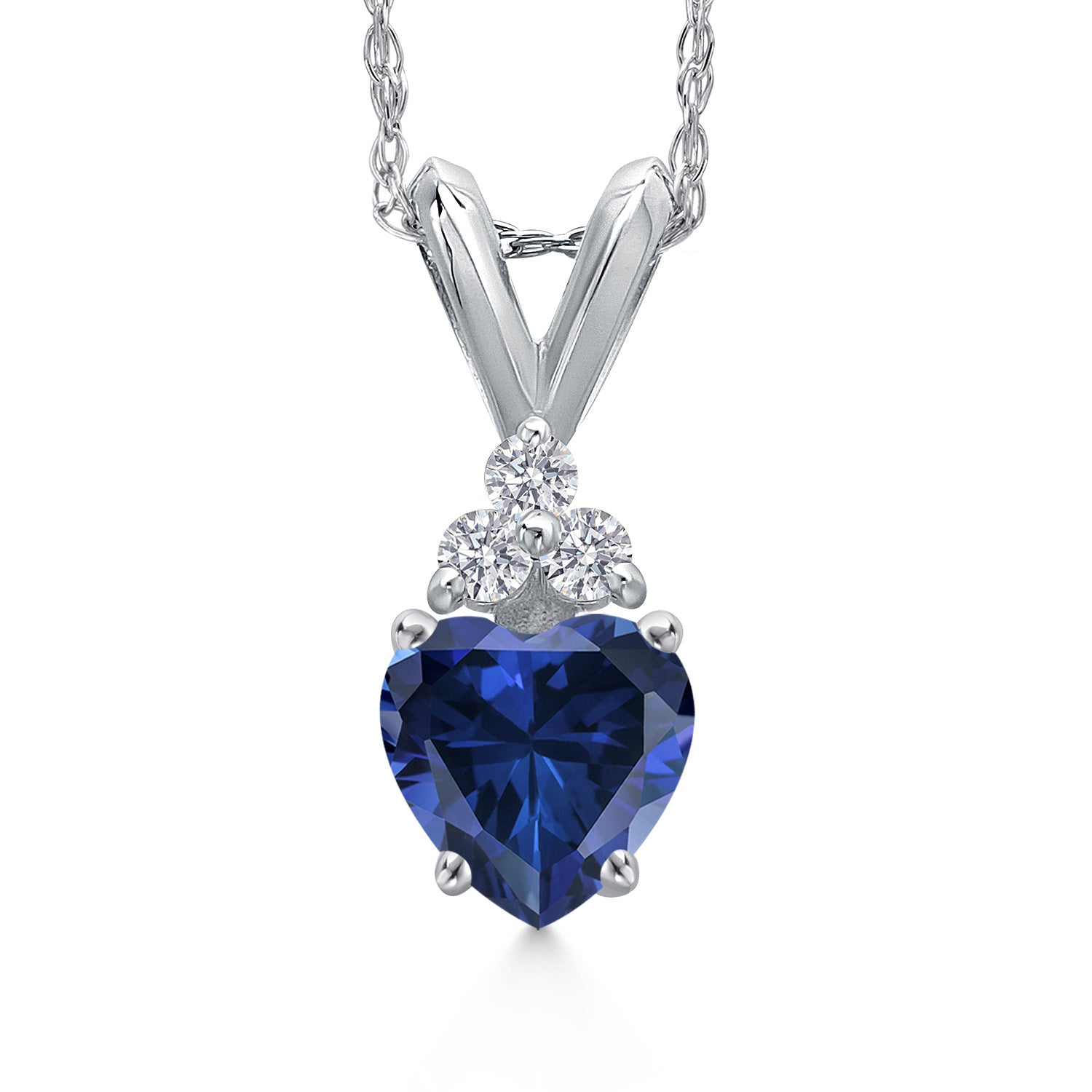 14K White Gold Blue Created Sapphire and Lab Grown Diamond Pendant Necklace for Women | 0.53 Cttw | Gemstone September Birthstone | Heart Shape 5MM | With 18 Inch Chain