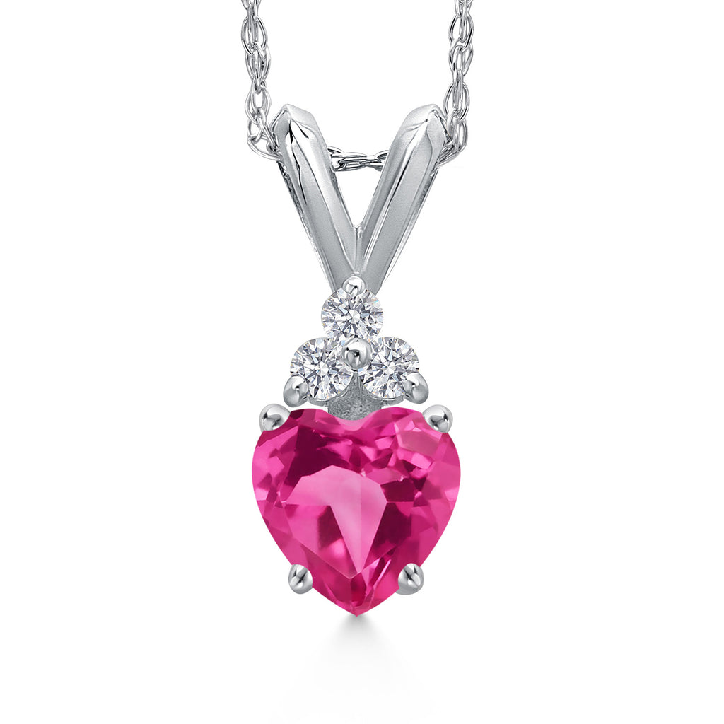 Pink Created Sapphire - September_Pendant in 14K White Gold
