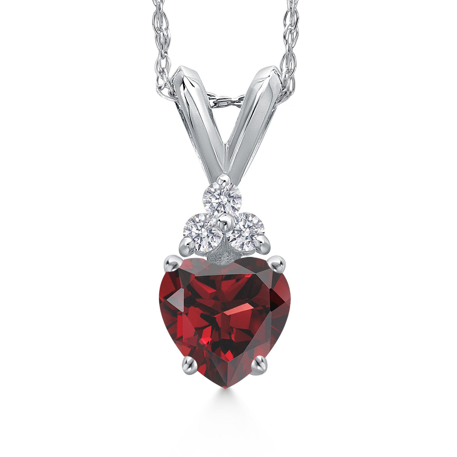 14K White Gold Red Garnet and E - F Lab Grown Diamond Pendant Necklace for Women | 0.63 Cttw | Gemstone January Birthstone | Heart Shape 5MM | With 18 Inch Chain