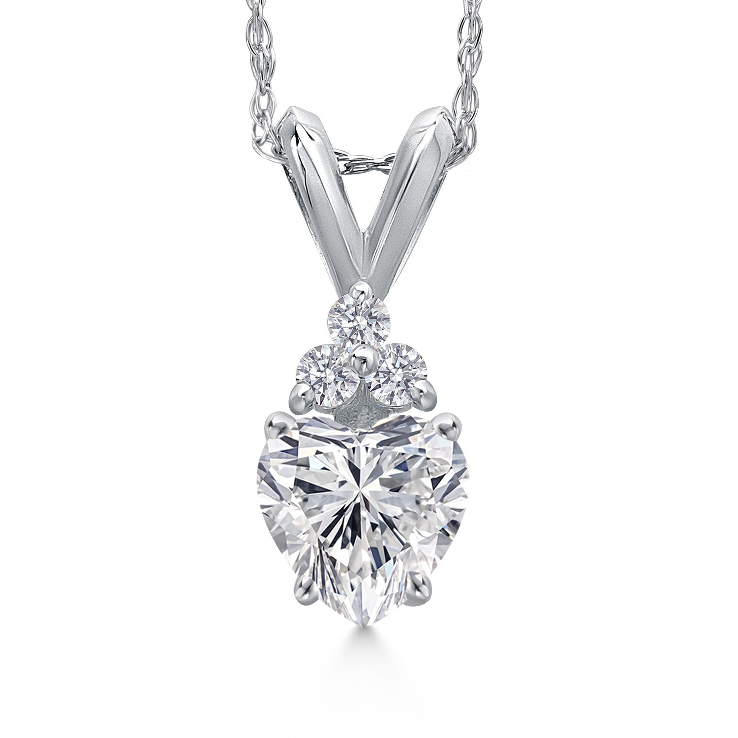 14K White Gold Lab Grown Diamond and E - F Lab Grown Diamond Pendant Necklace for Women | 1/2 Cttw | Gemstone April Birthstone | Heart Shape 5MM | With 18 Inch Chain