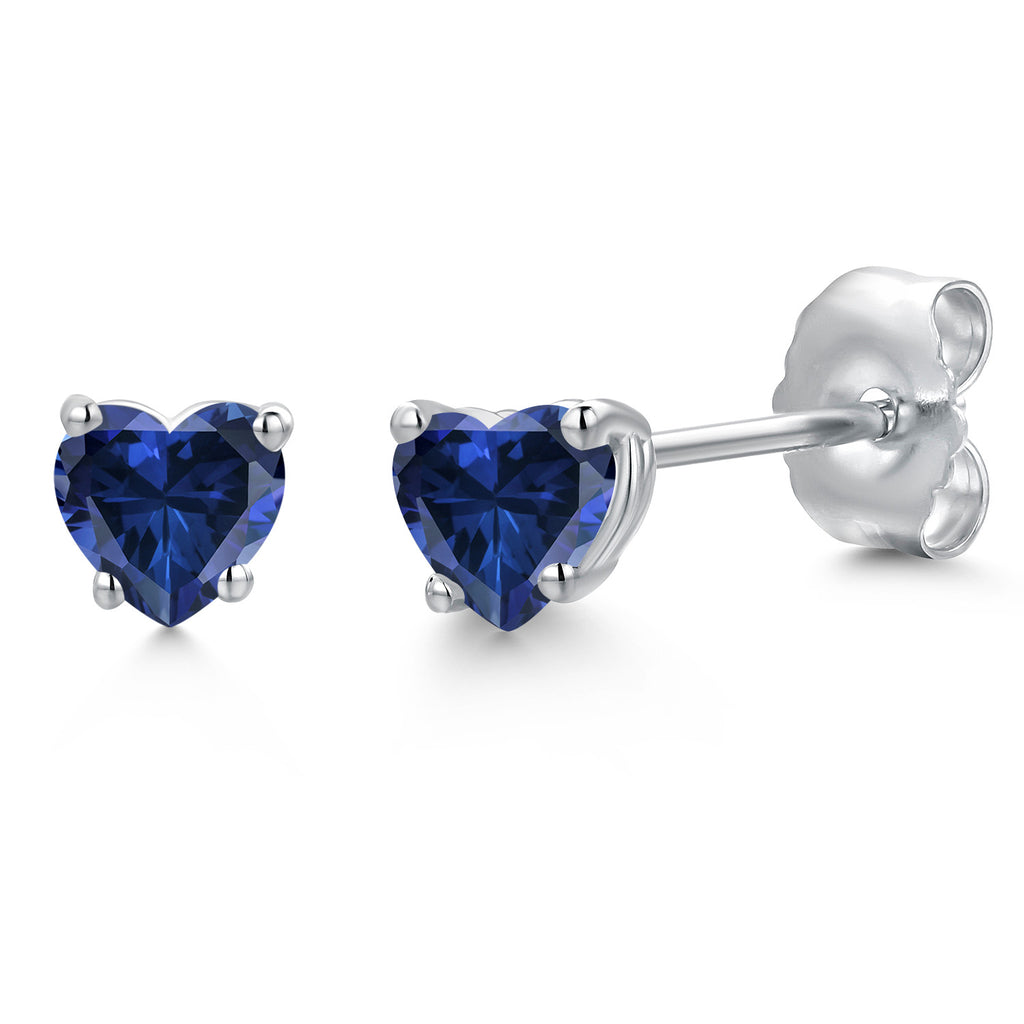 Blue Created Sapphire - September_Earrings in 14K White Gold