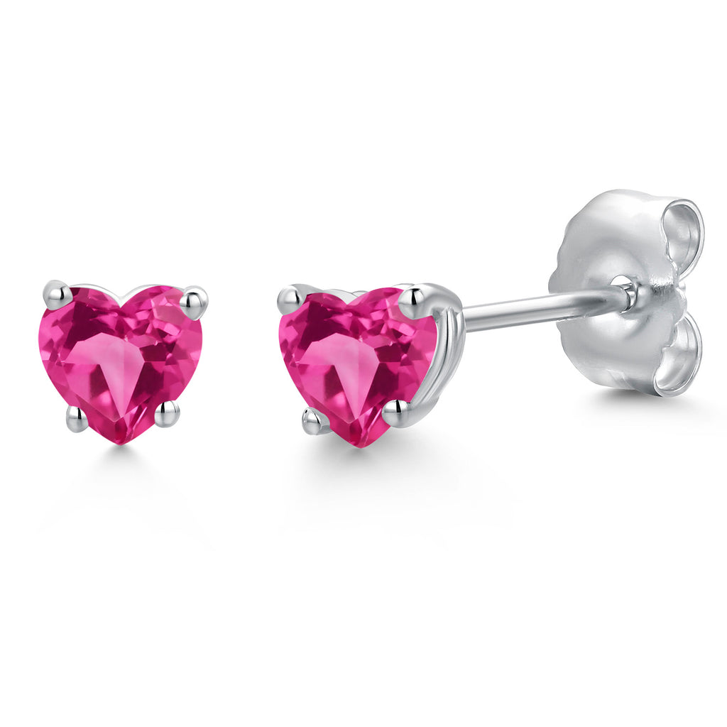 Pink Created Sapphire - September_Earrings in 14K White Gold