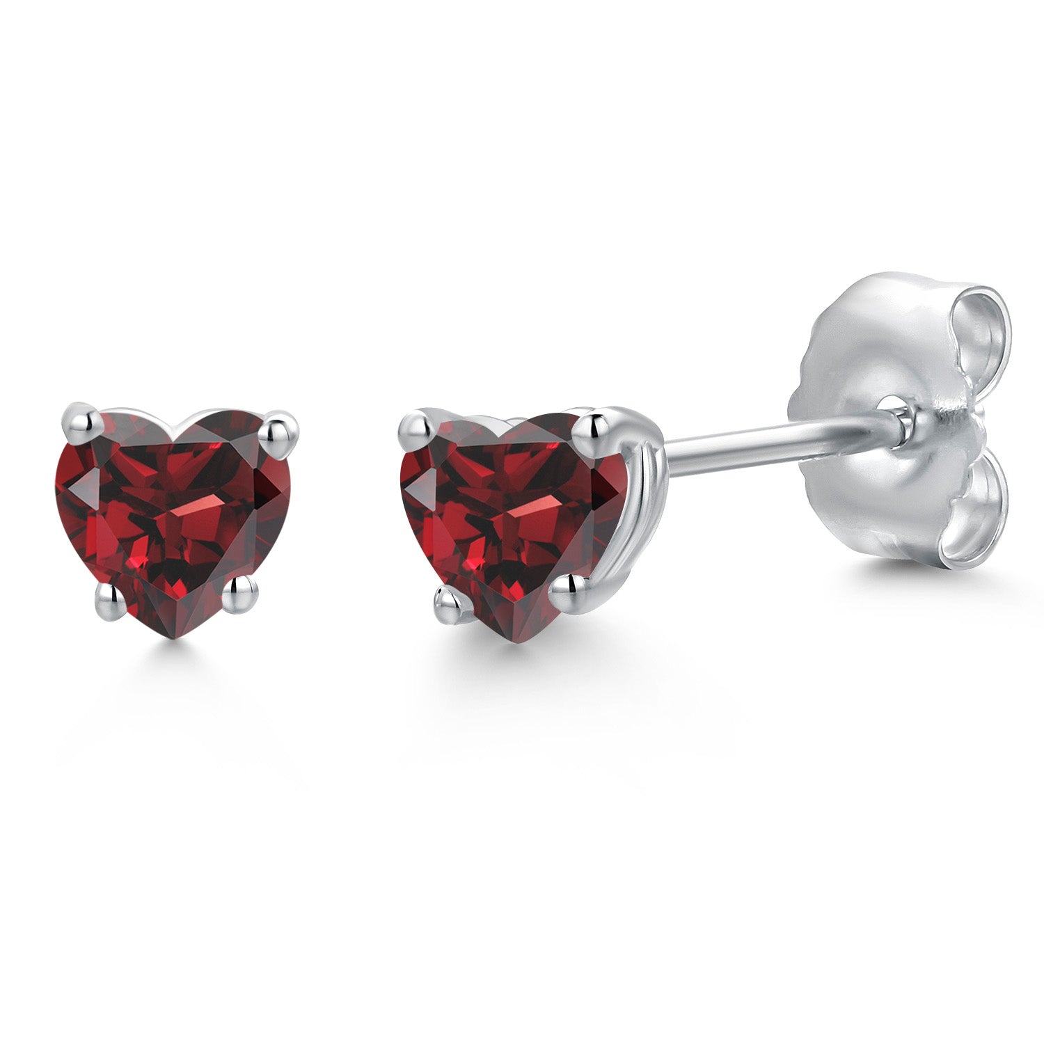 14K White Gold Red Garnet Stud Earrings for Women | 0.66 Cttw | Gemstone January Birthstone | Heart Shape 4MM