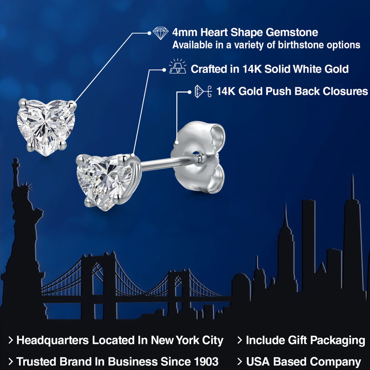 14K White Gold Heart Shape Lab Grown Diamond Stud Earrings for Women | 0.50 Cttw | Gemstone April Birthstone | DEF Color | VVS-VS Clarity