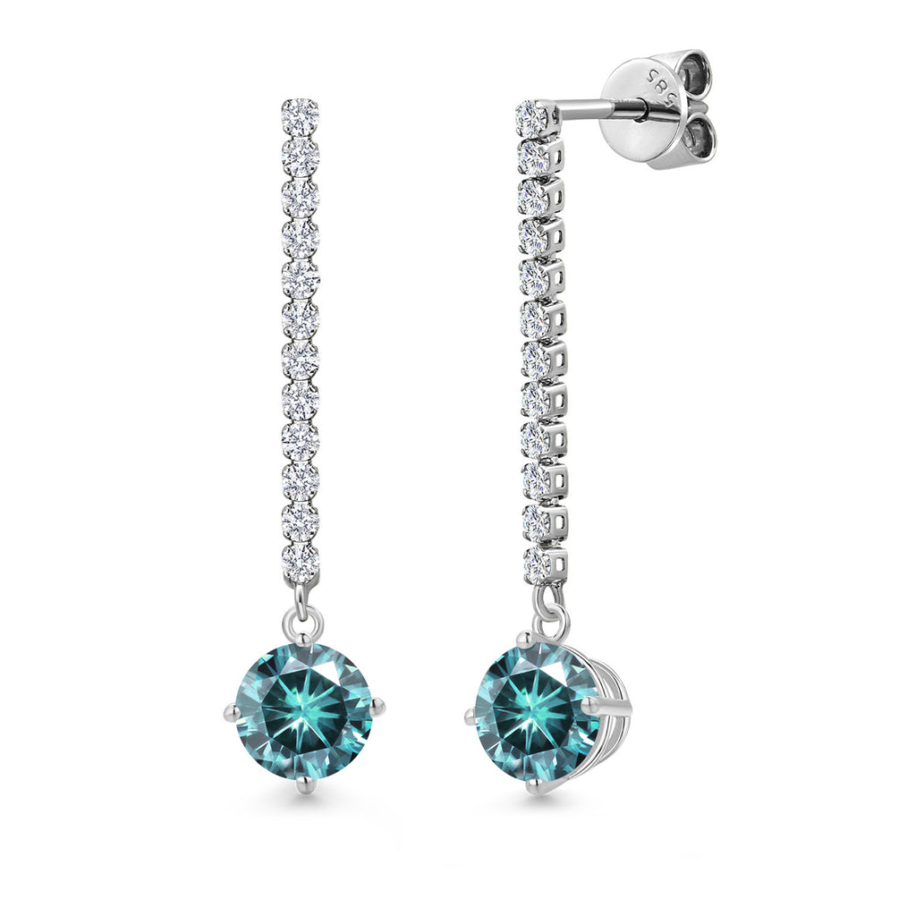 Blue Moissanite - April_Earrings in 14K White Gold
