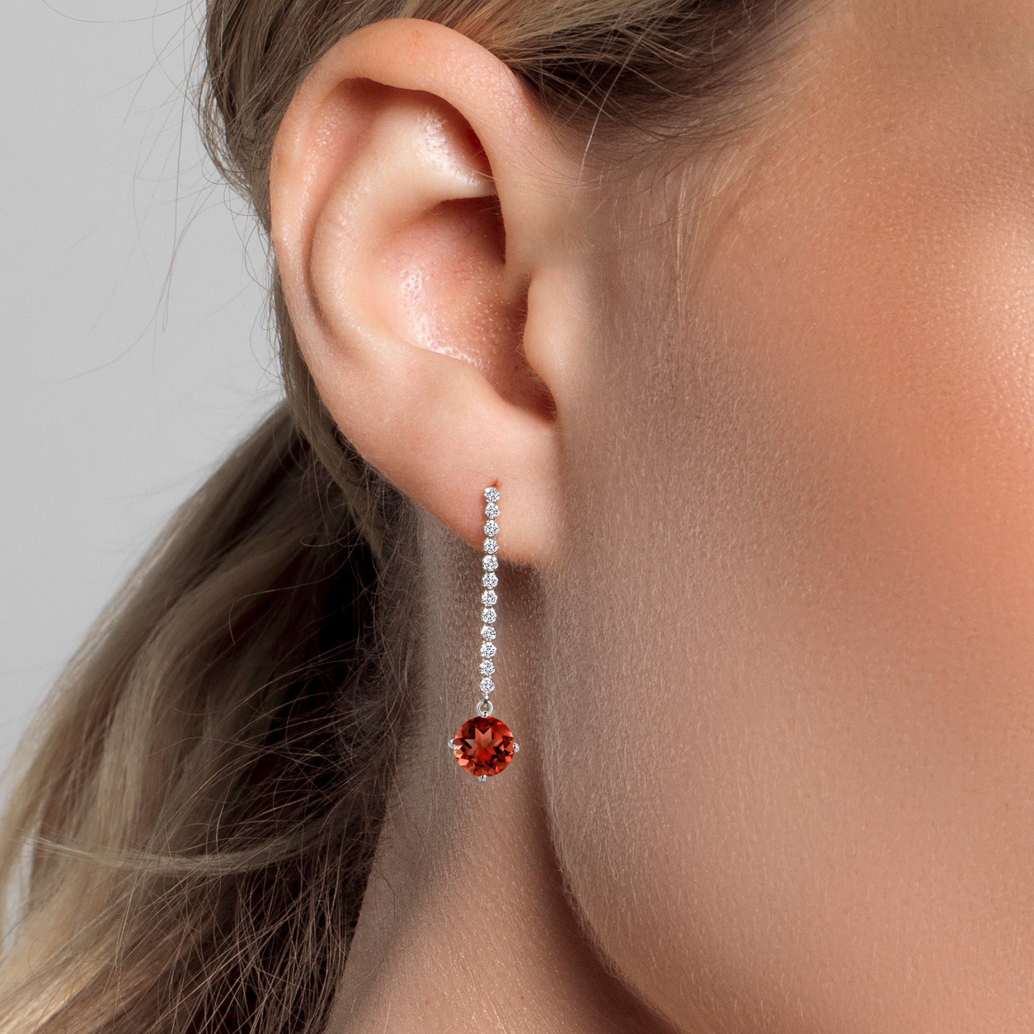 14K White Gold Red Garnet and Lab Grown Diamond Dangle Earrings for Women | 2.76 Cttw | Gemstone January Birthstone | Round 6.5MM