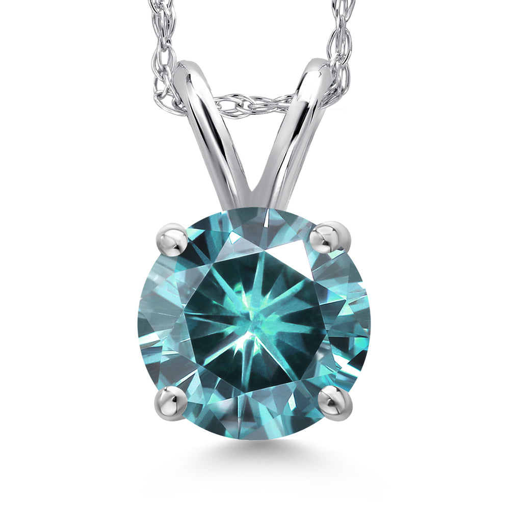 Blue Moissanite - April_Pendant in 14K White Gold