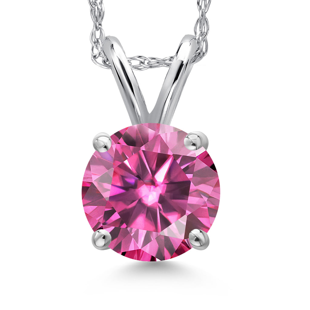 Pink Moissanite - April_Pendant in 14K White Gold