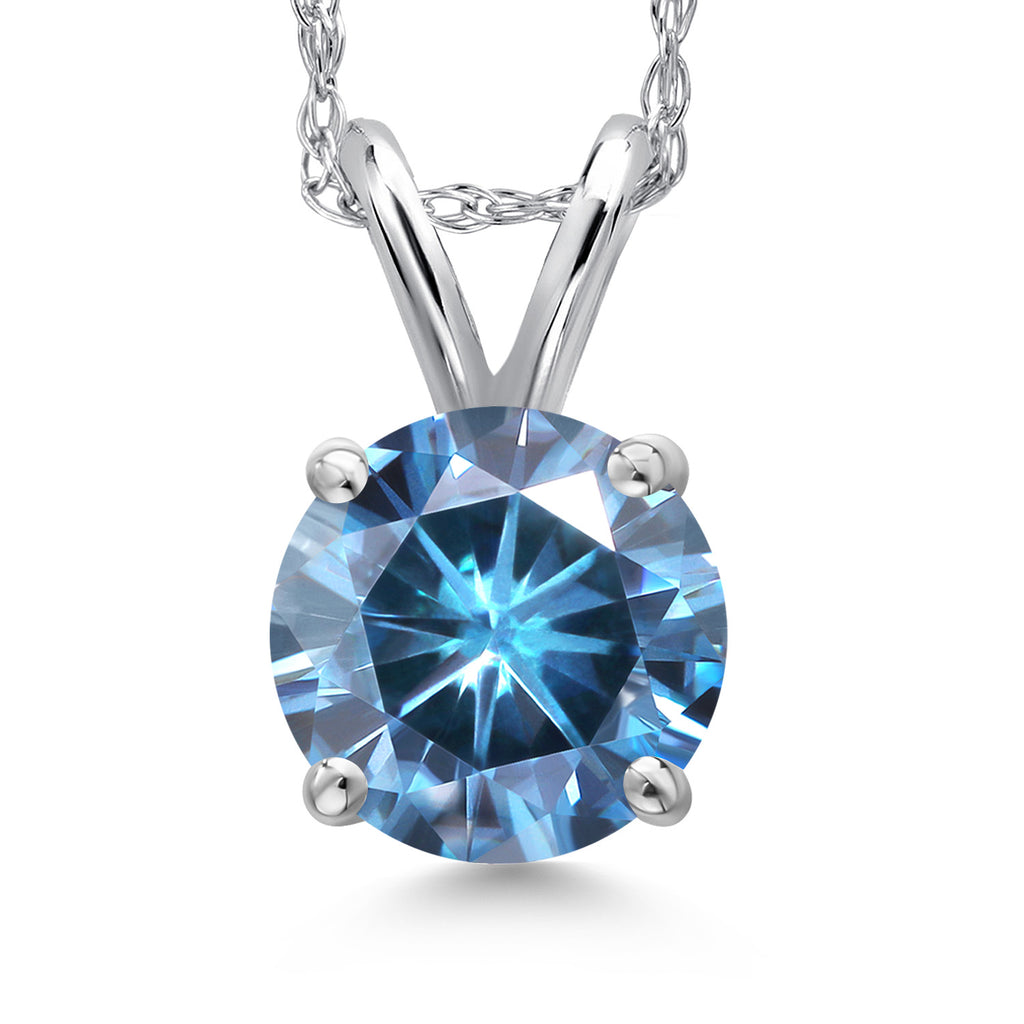 Persian Blue Moissanite - April_Pendant in 14K White Gold