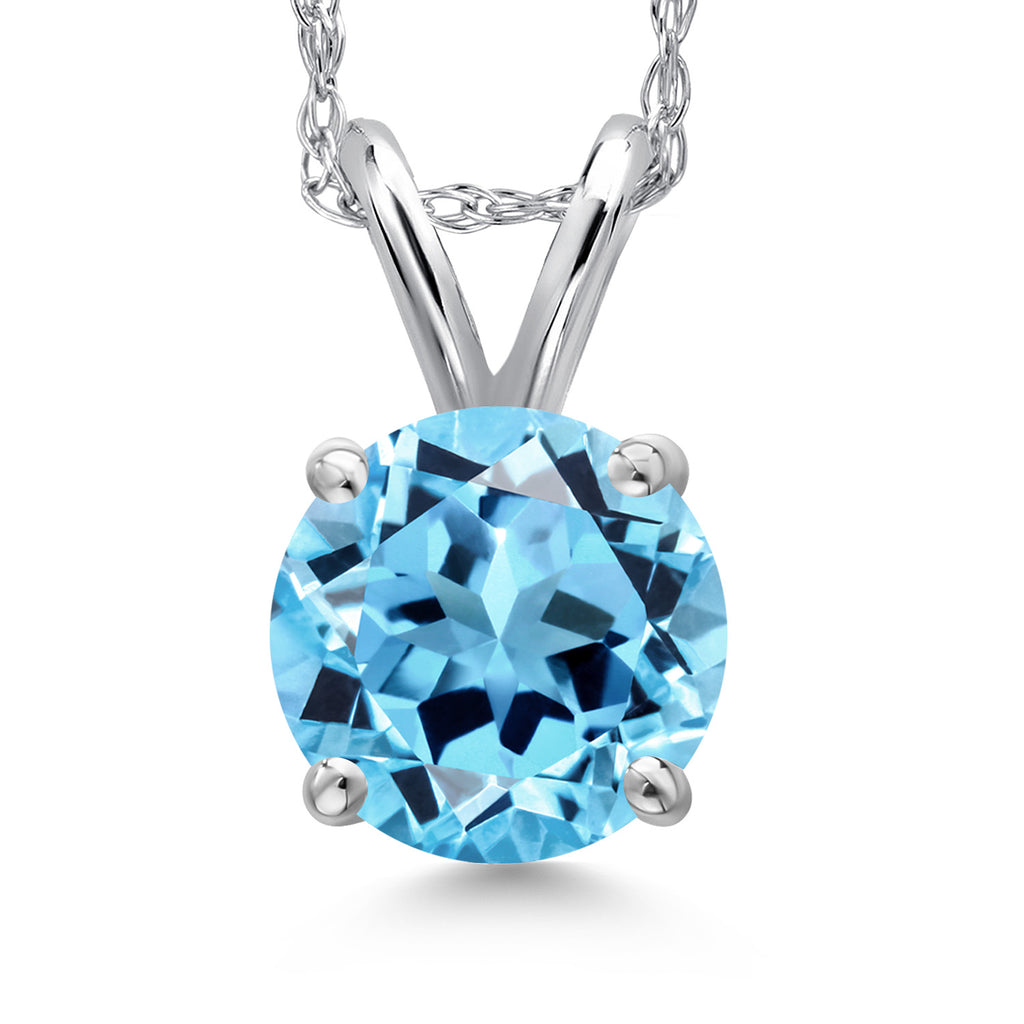 Swiss Blue Topaz - November_Pendant in 14K White Gold