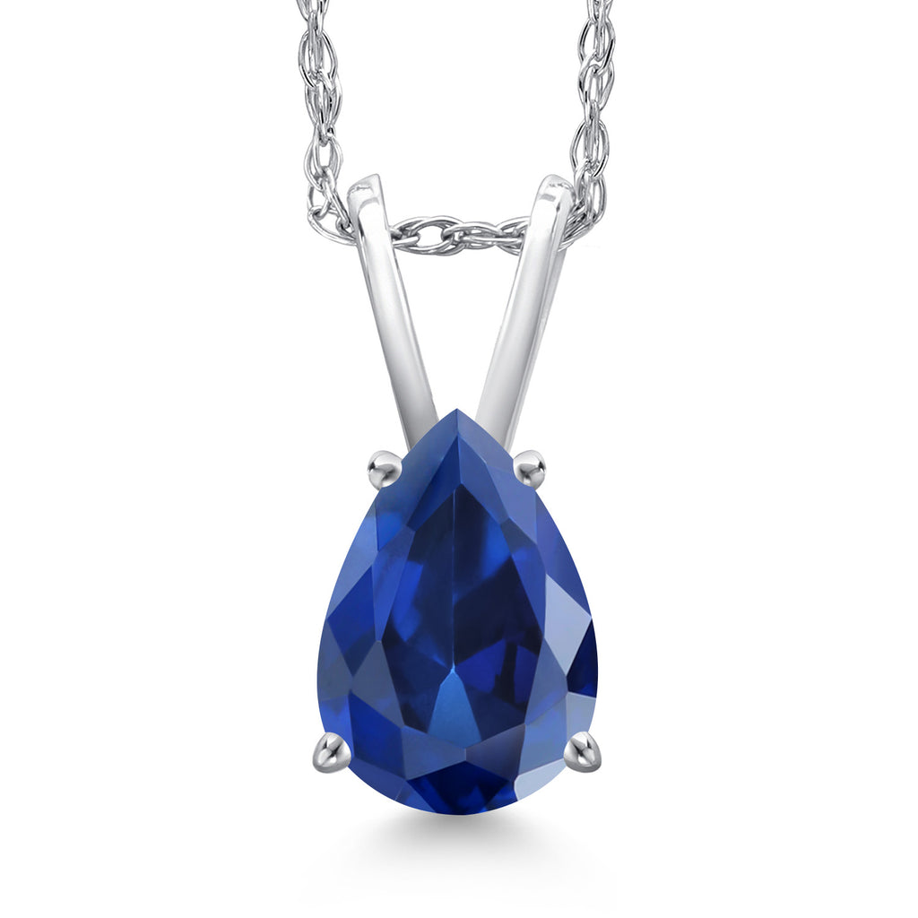 Blue Created Sapphire - September_Pendant in 10K White Gold