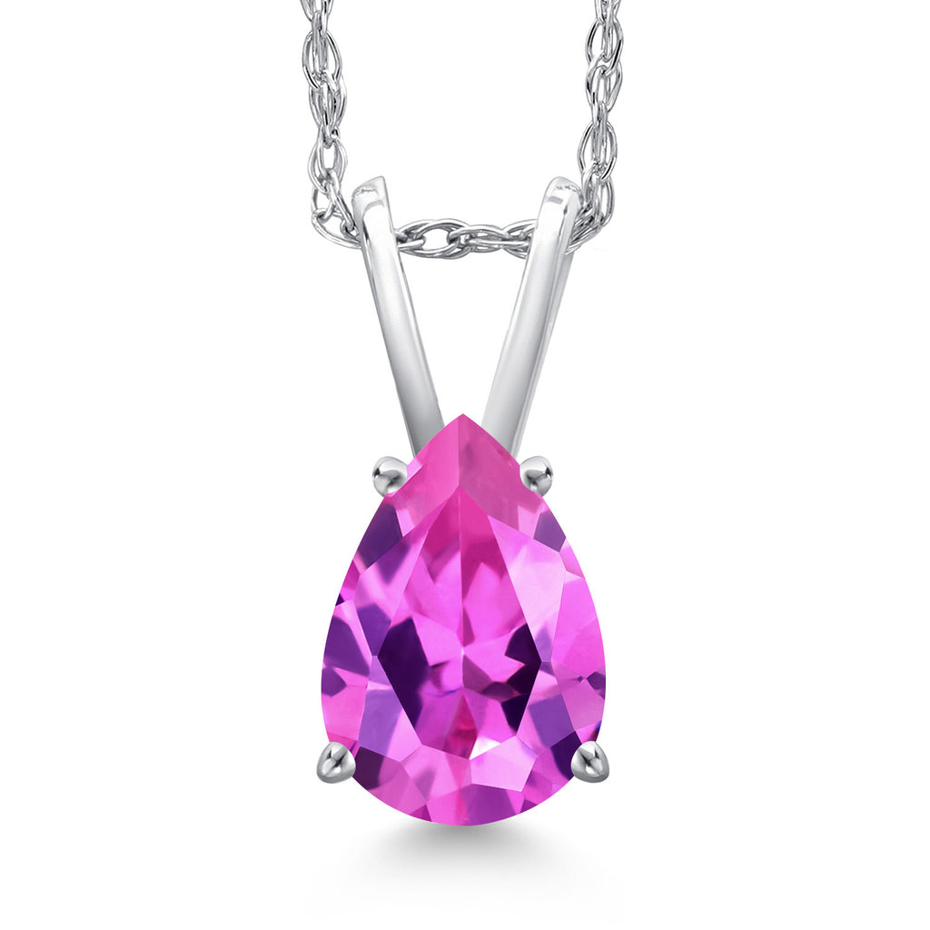 Pink Created Sapphire - September_Pendant in 10K White Gold