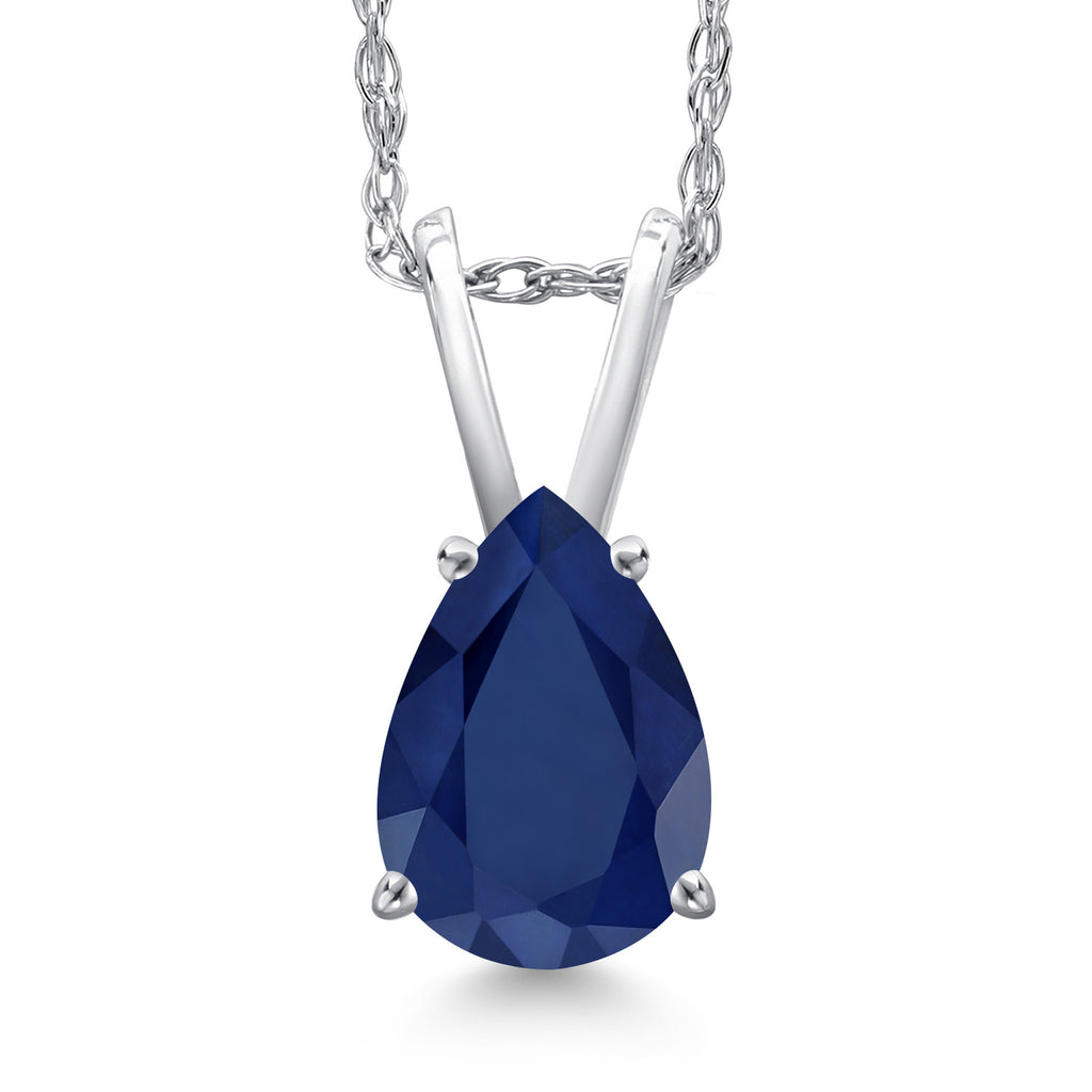 Blue Sapphire - September_Pendant in 10K White Gold