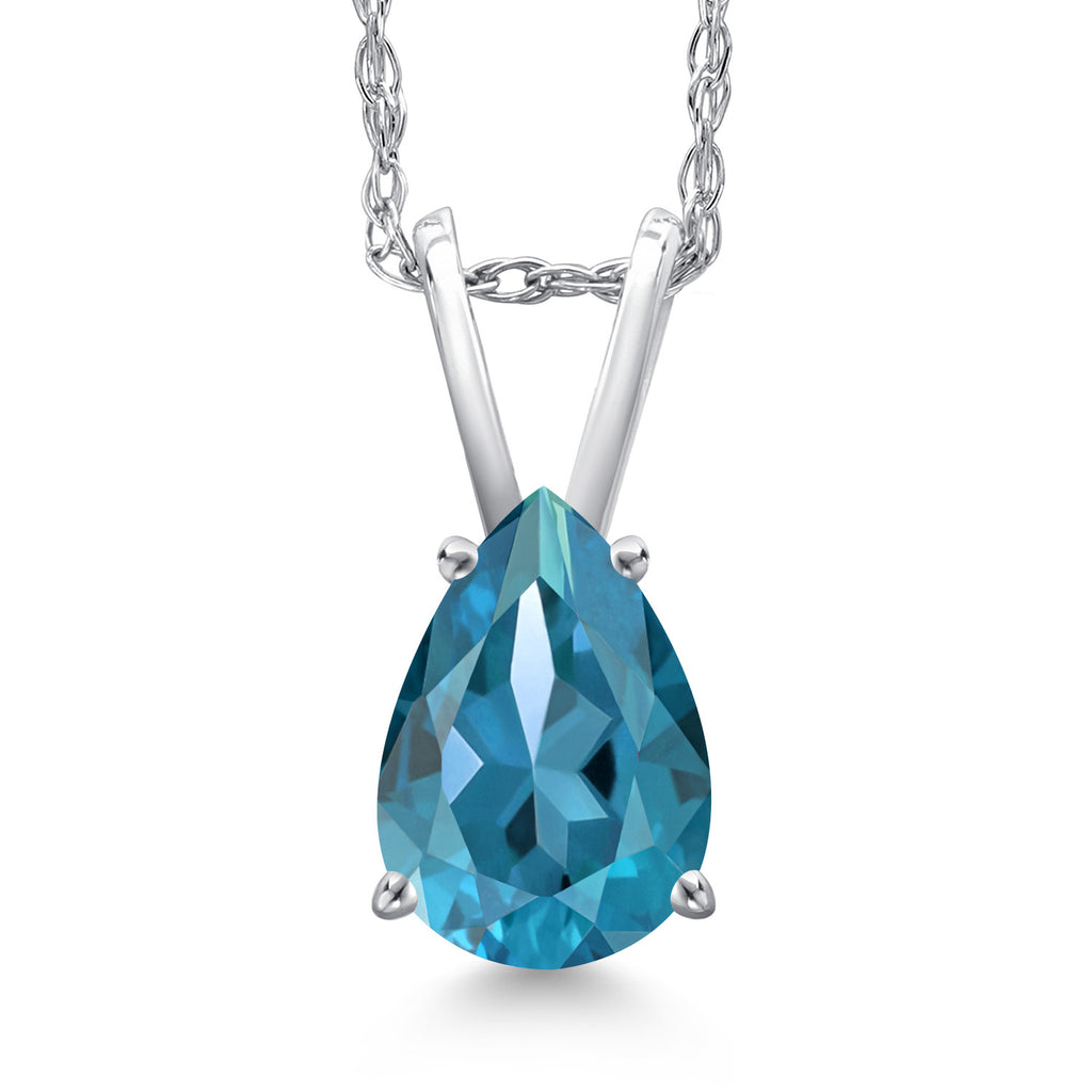 London Blue Topaz - November_Pendant in 10K White Gold