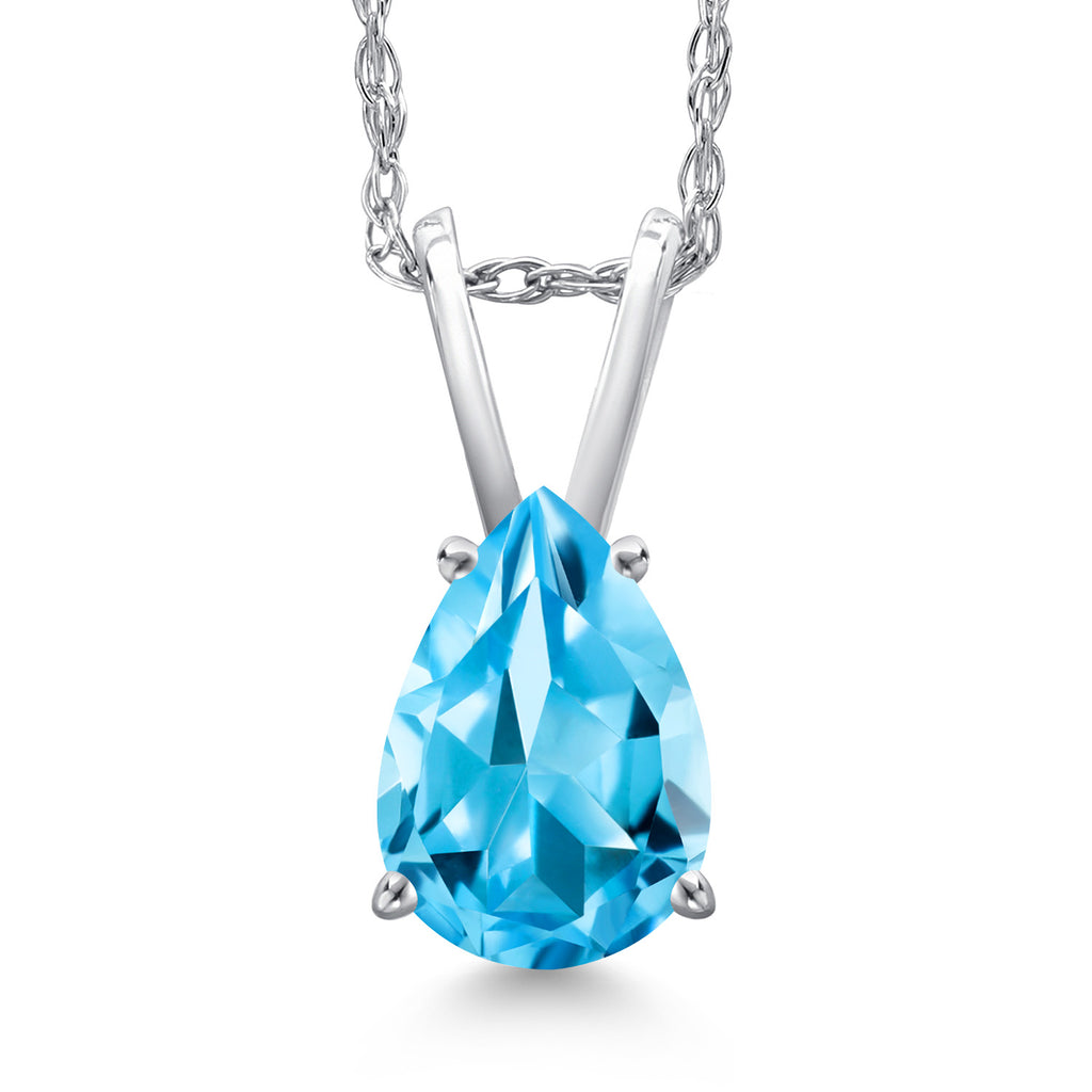 Swiss Blue Topaz - November_Pendant in 10K White Gold