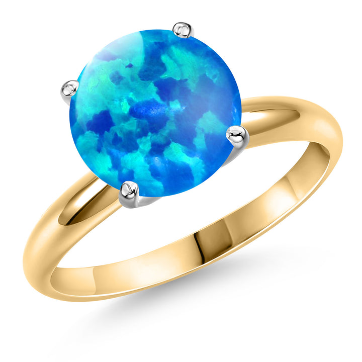 Blue Simulated Opal-Cabochon - October_9_Ring in 14K Two Tone Gold