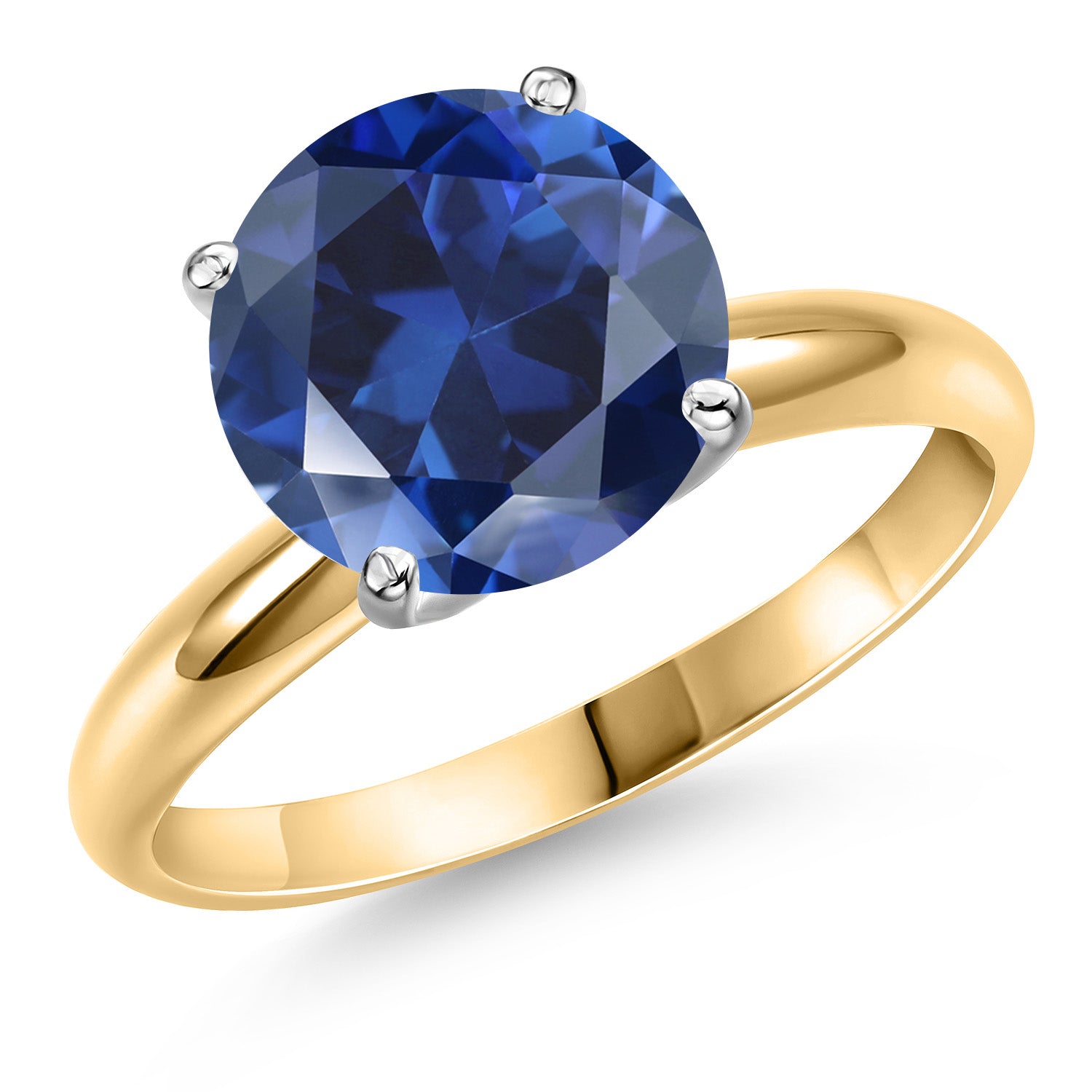 14K Two Tone Gold Blue Created Sapphire Solitaire Engagement Ring For Women | 3.66 Cttw | Round 10MM | Gemstone September Birthstone | Available in Size 5,6,7,8,9