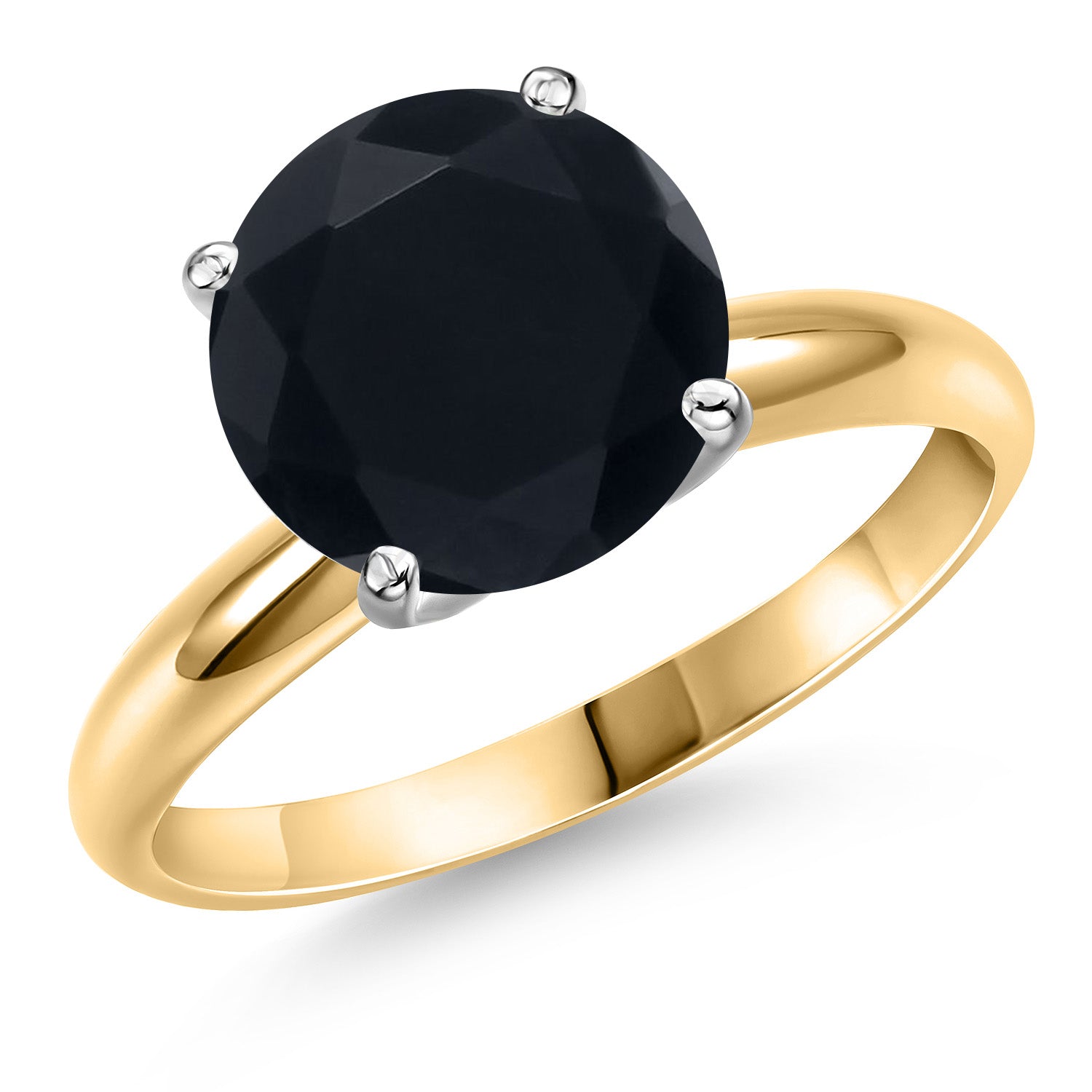 14K Two Tone Gold Black Onyx Solitaire Engagement Ring For Women | 3.00 Cttw | Round 10MM | Gemstone December Birthstone | Available in Size 5,6,7,8,9