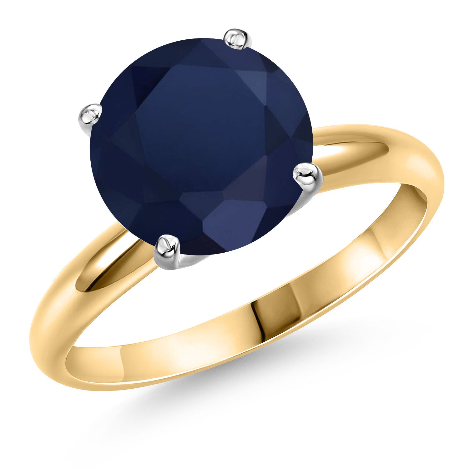 14K Two Tone Gold Blue Sapphire Solitaire Engagement Ring For Women | 4.95 Cttw | Round 10MM | Gemstone September Birthstone | Available in Size 5,6,7,8,9