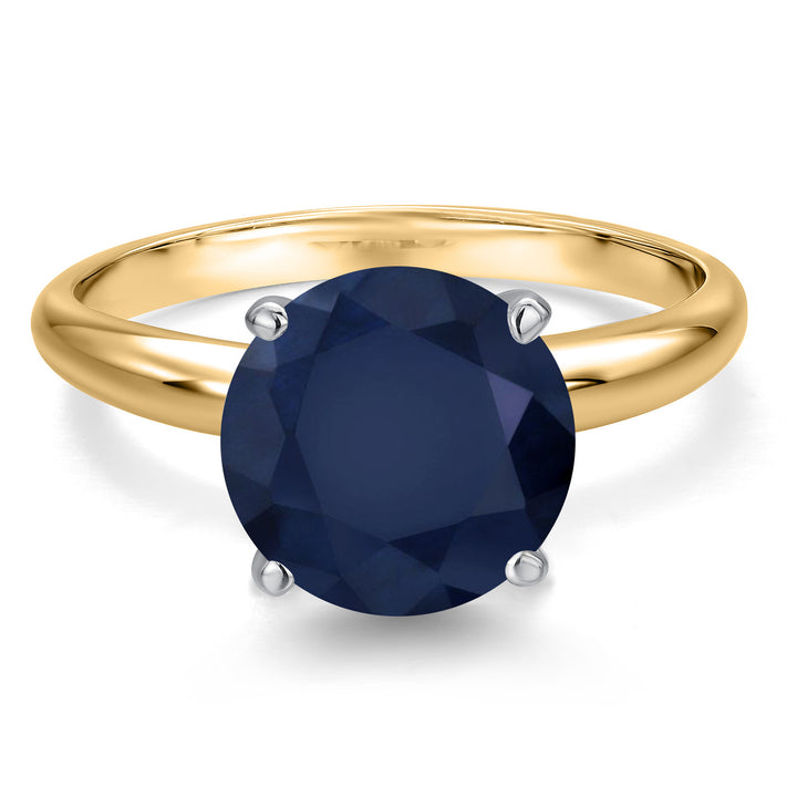 14K Two Tone Gold Blue Sapphire Solitaire Engagement Ring For Women | 4.95 Cttw | Round 10MM | Gemstone September Birthstone | Available in Size 5,6,7,8,9