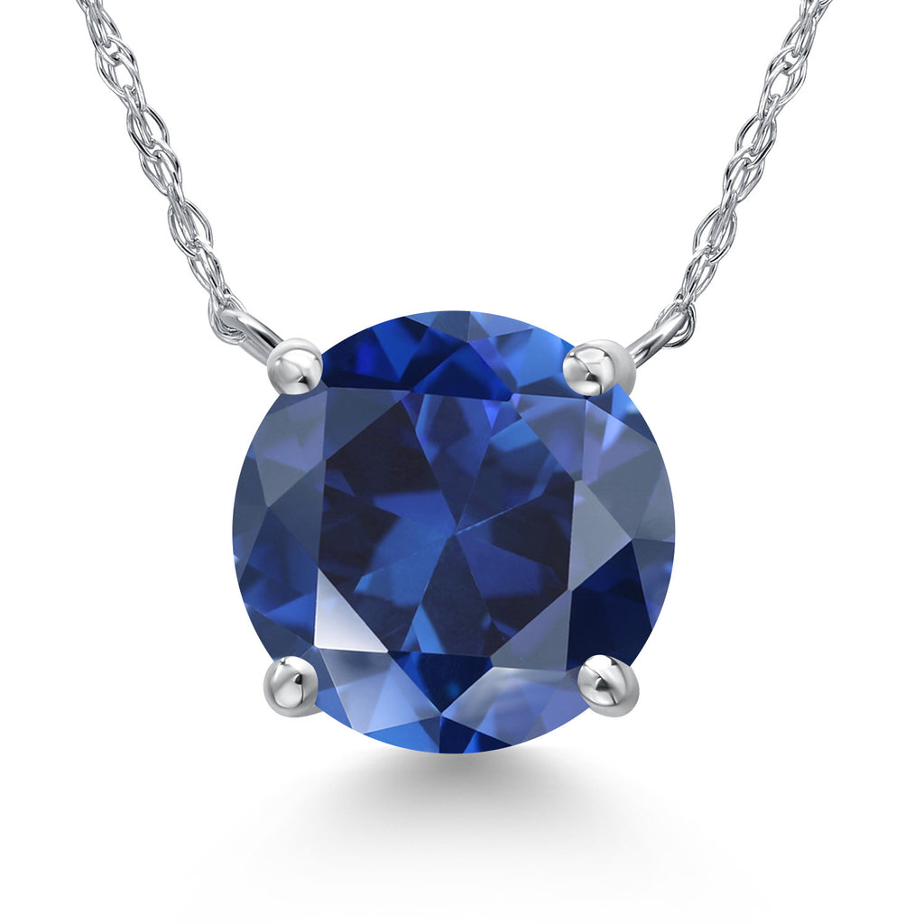 Blue Created Sapphire - September_Pendant in 14K White Gold