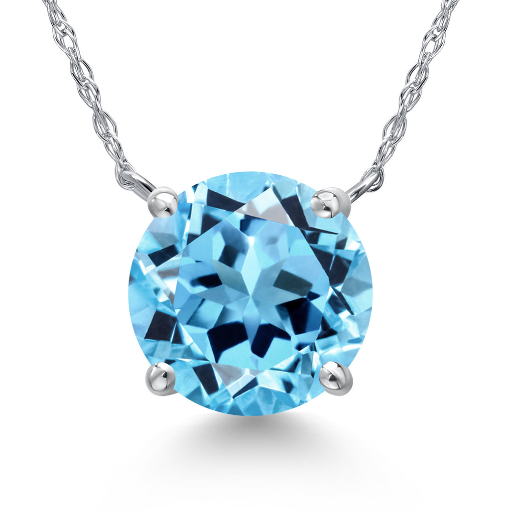 Swiss Blue Topaz - November_Pendant in 14K White Gold