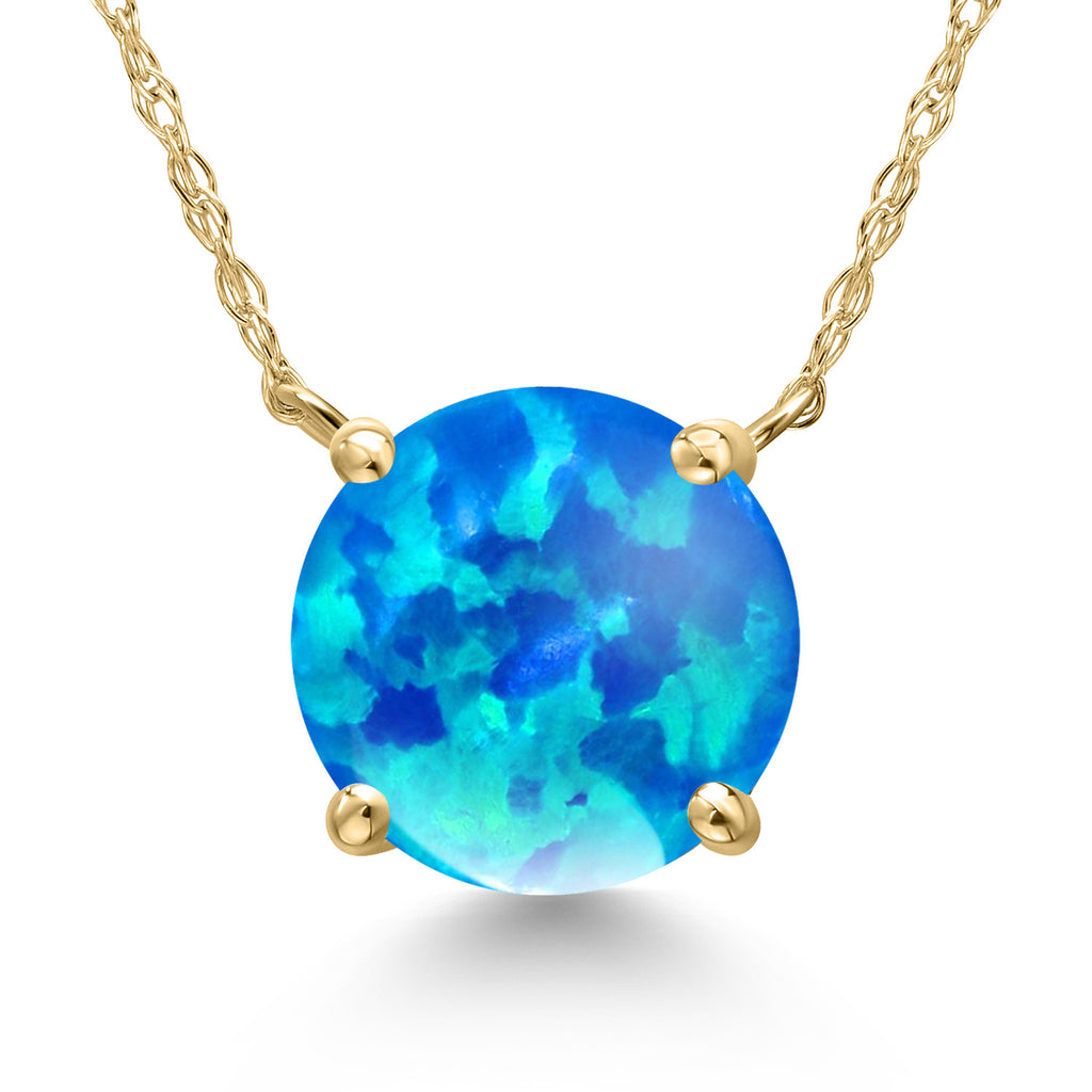 Blue Simulated Opal-Cabochon - October_Pendant in 14K Yellow Gold