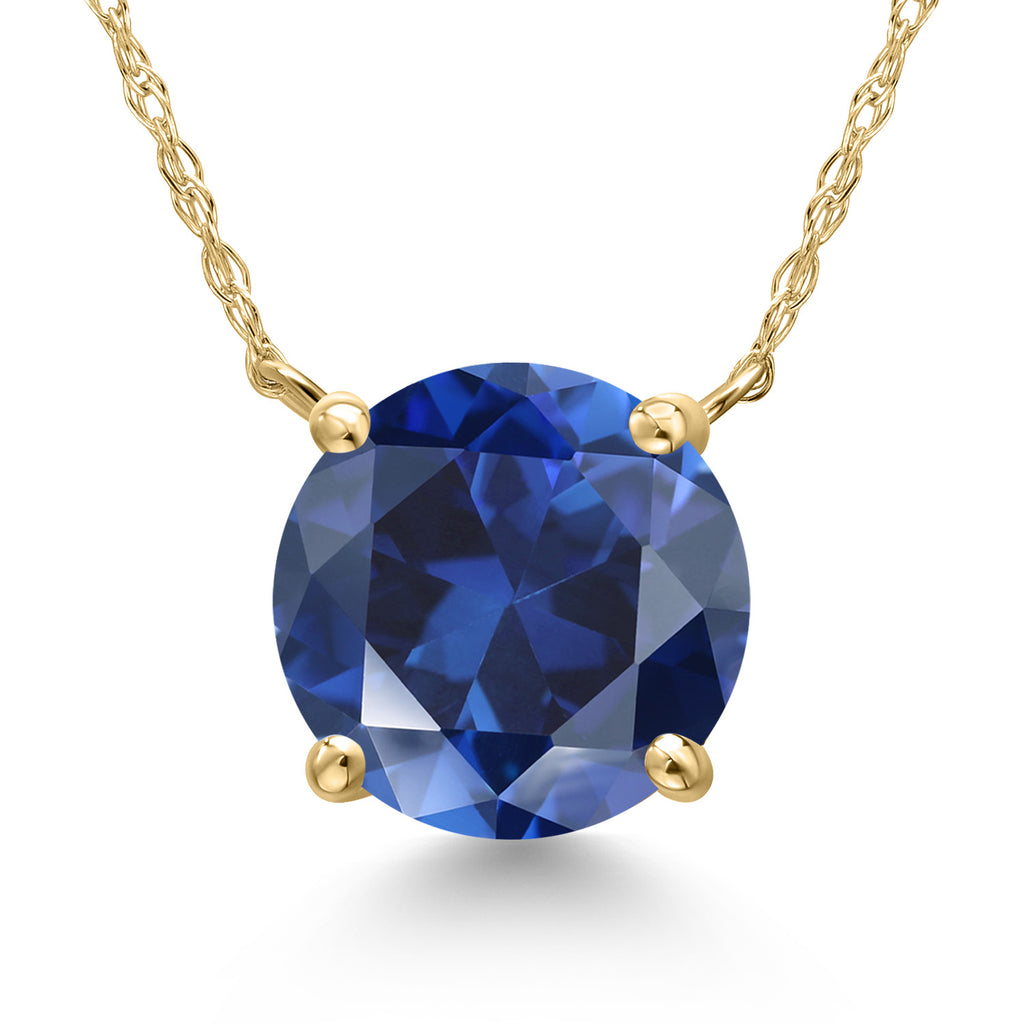 Blue Created Sapphire - September_Pendant in 14K Yellow Gold