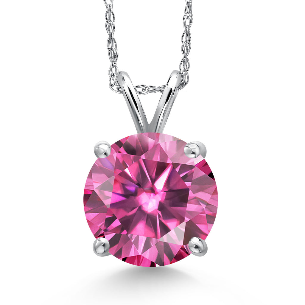 Pink Moissanite - April_Pendant in 14K White Gold