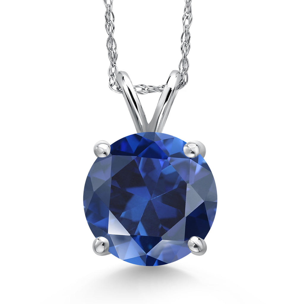 Blue Created Sapphire - September_Pendant in 14K White Gold