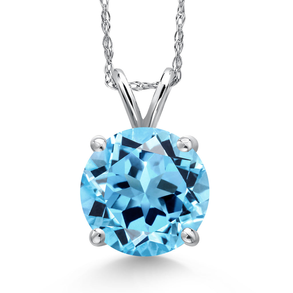 Swiss Blue Topaz - November_Pendant in 14K White Gold