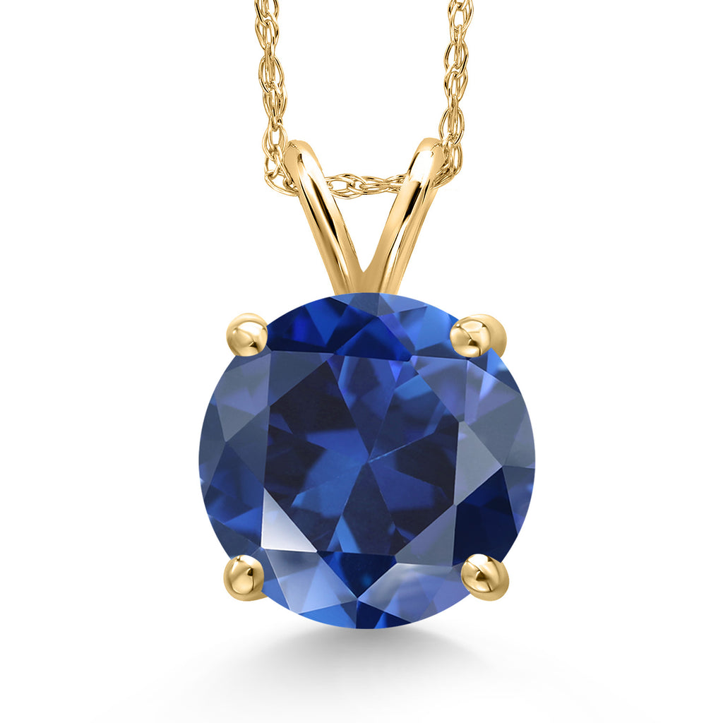 Blue Created Sapphire - September_Pendant in 14K Yellow Gold