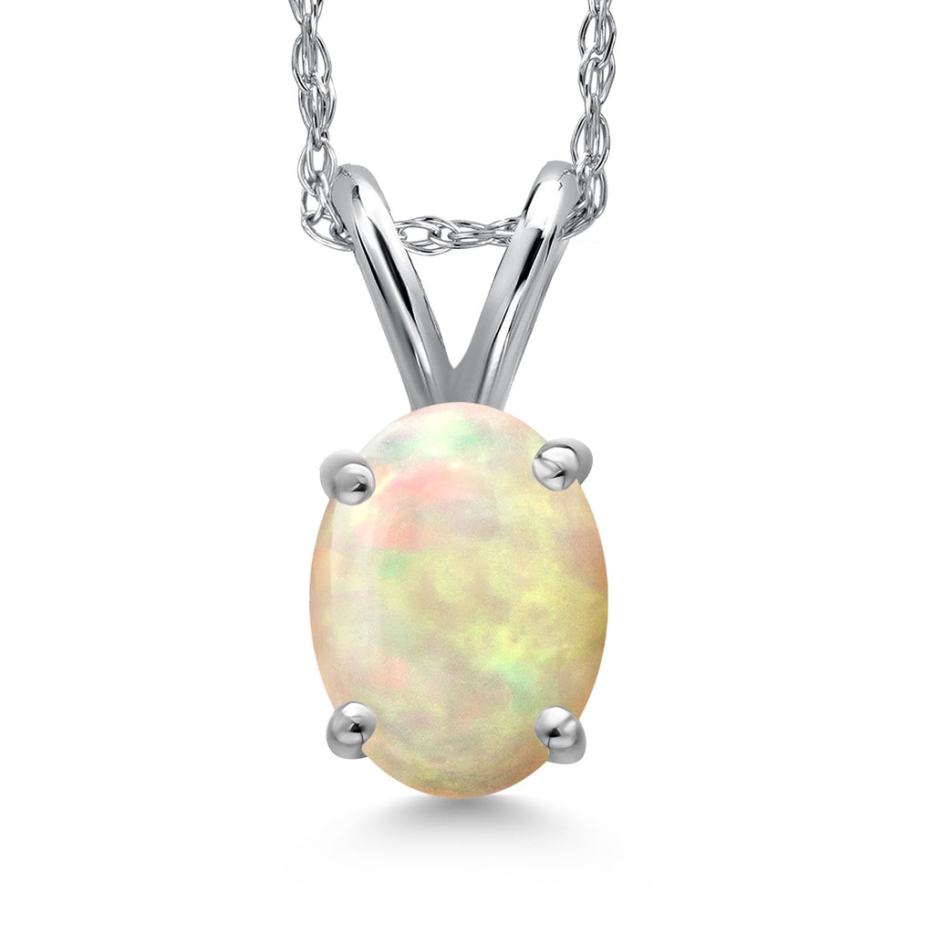Ethiopian Opal-Cabochon - October_Pendant in 10K White Gold