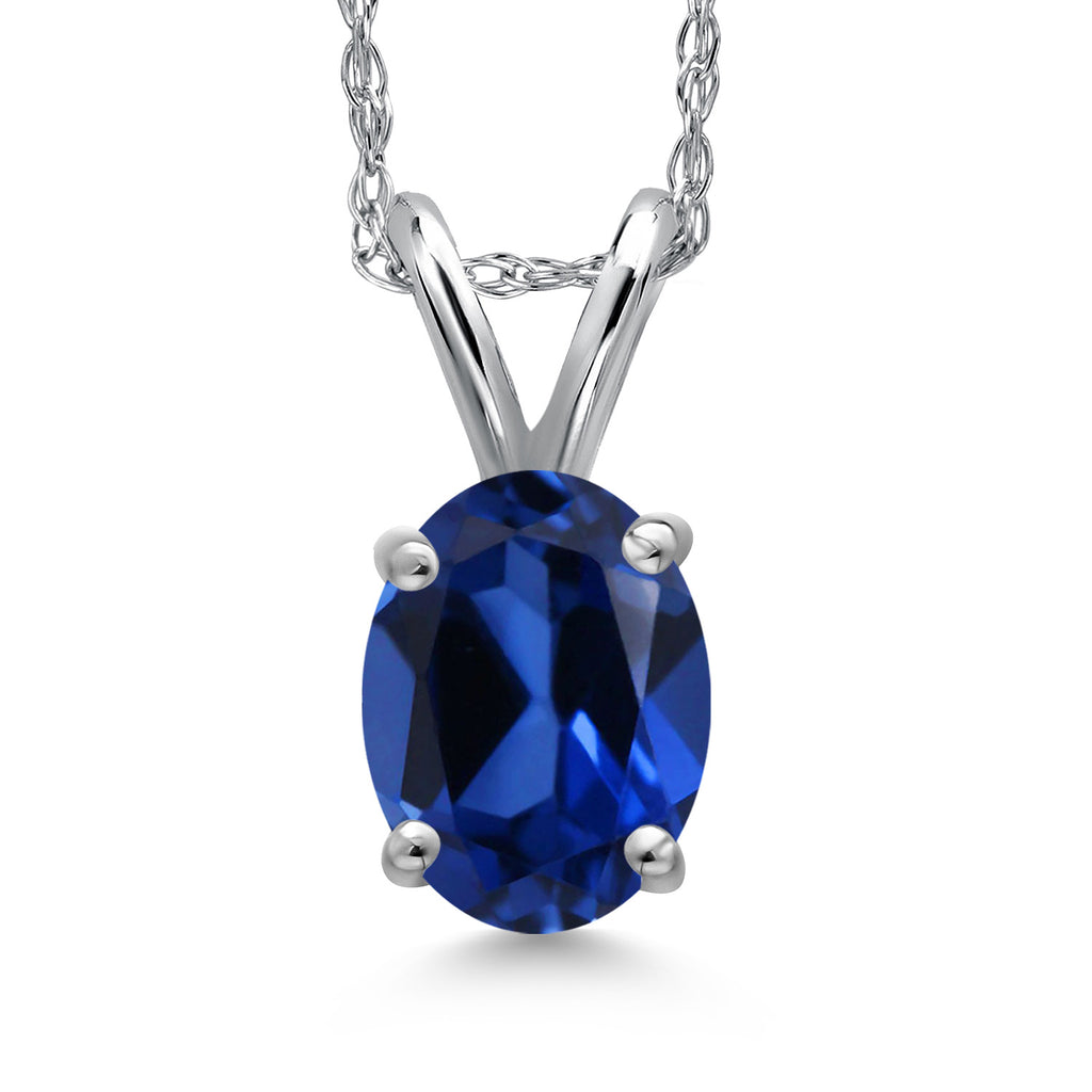 Blue Created Sapphire - September_Pendant in 10K White Gold