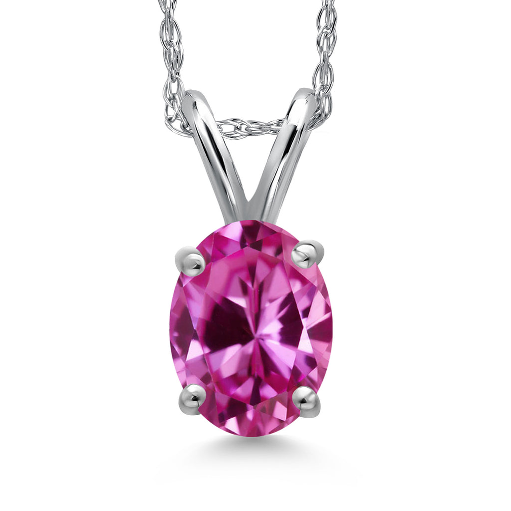 Pink Created Sapphire - September_Pendant in 10K White Gold