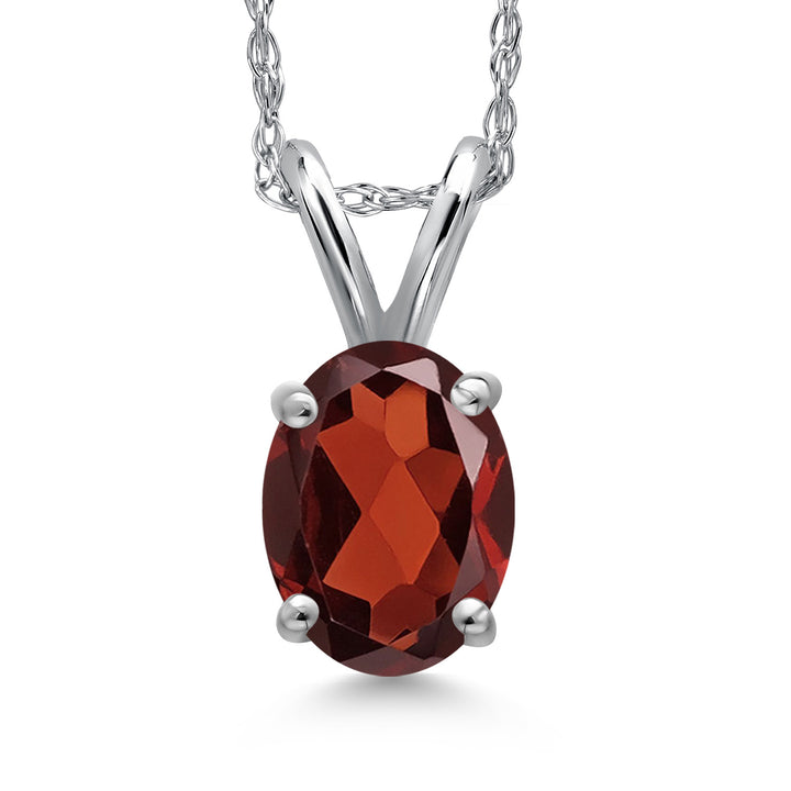 10K White Gold Red Garnet Pendant Necklace for Women | 0.87 Cttw | Gemstone January Birthstone | Oval 7X5MM | With 18 Inch Chain