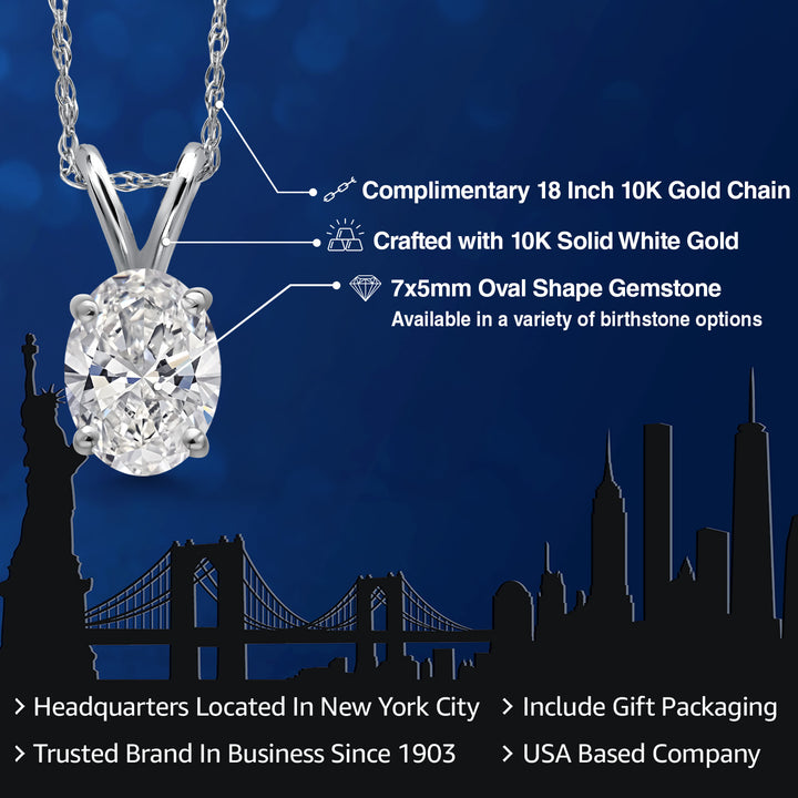 10K White Gold DEF Lab Grown Diamond Pendant Necklace for Women | 0.70 Cttw | Gemstone April Birthstone | Oval 7X5MM | With 18 Inch Chain