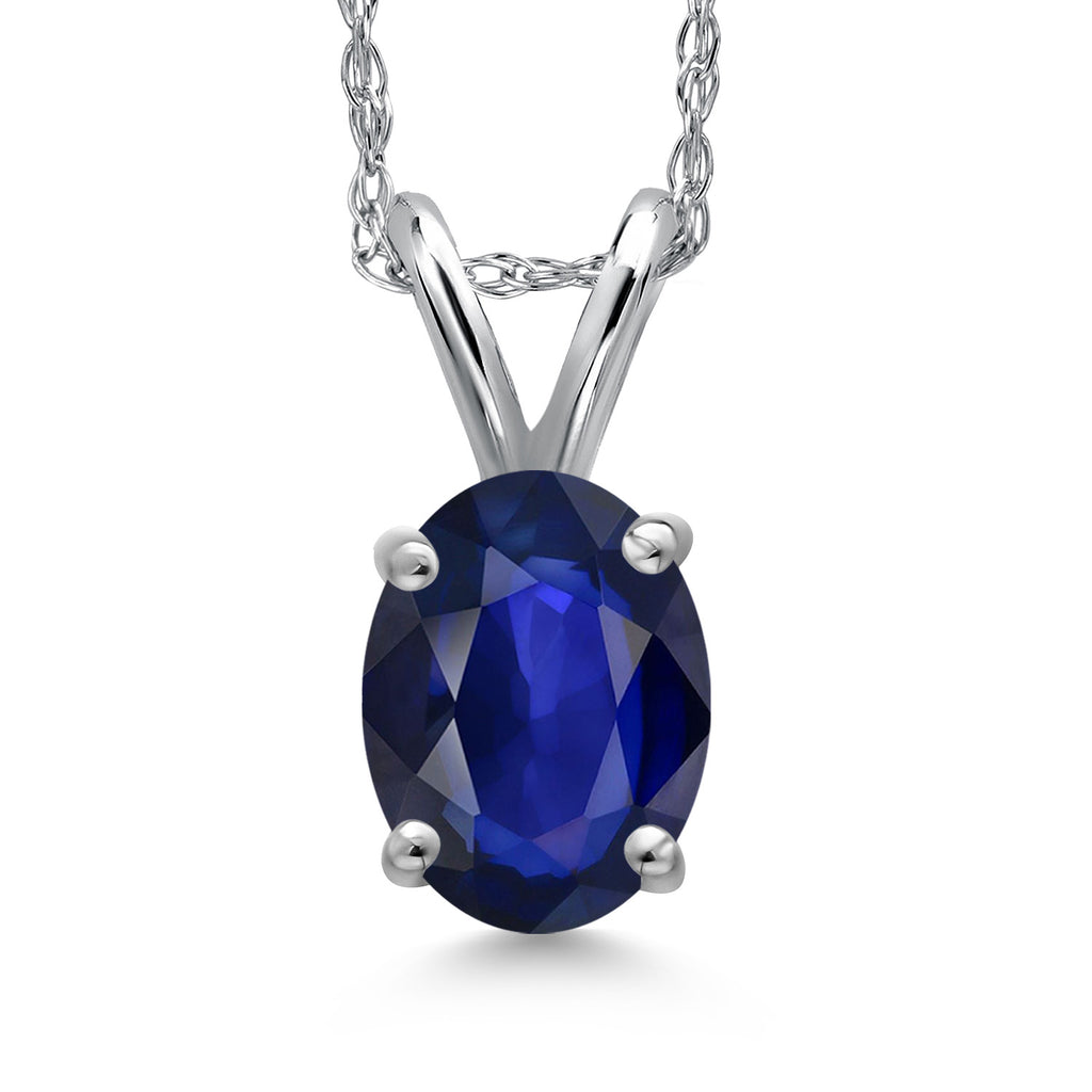 Blue Sapphire - September_Pendant in 10K White Gold