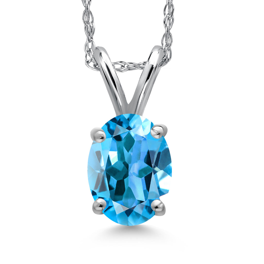 Swiss Blue Topaz - November_Pendant in 10K White Gold