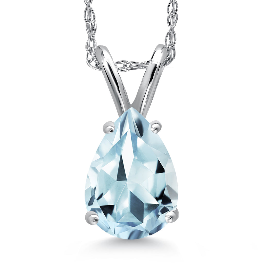 Aquamarine - March_Pendant in 14K White Gold