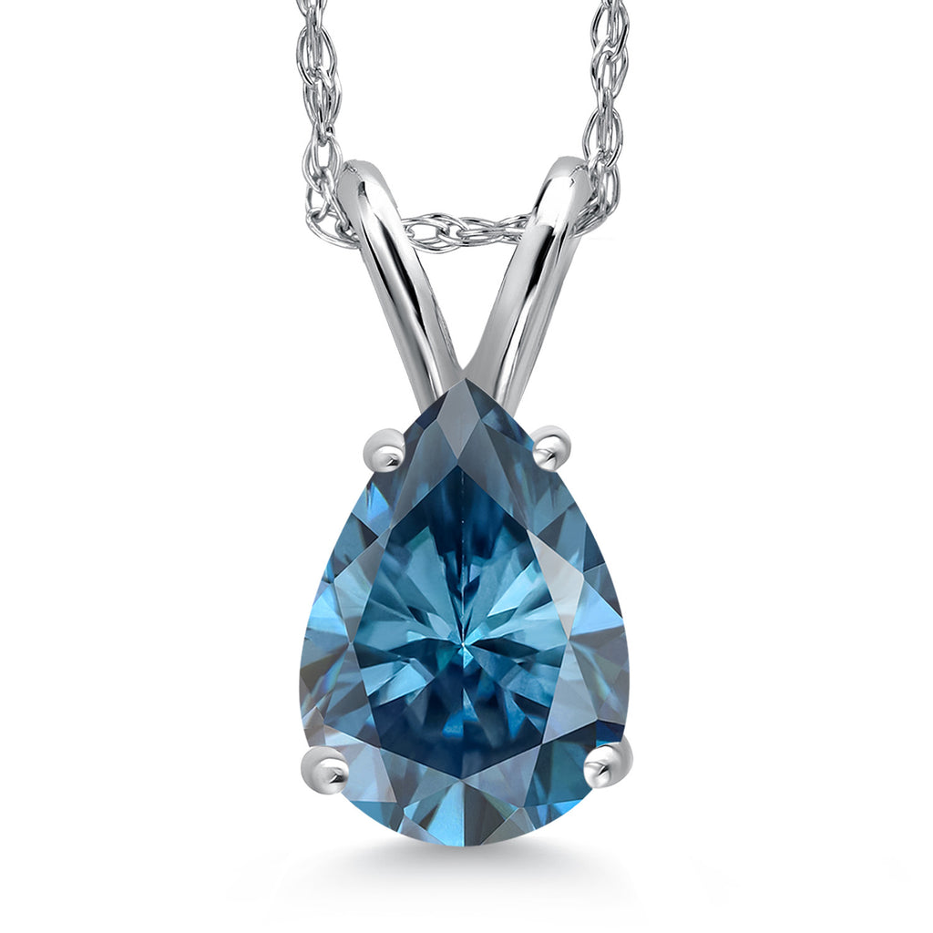 Persian Blue Moissanite - April_Pendant in 14K White Gold