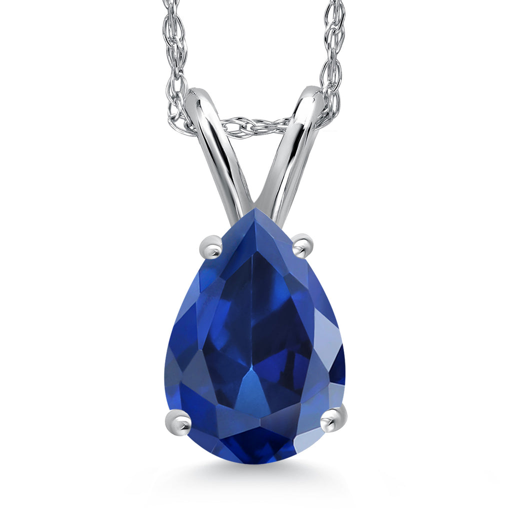 Blue Created Sapphire - September_Pendant in 14K White Gold