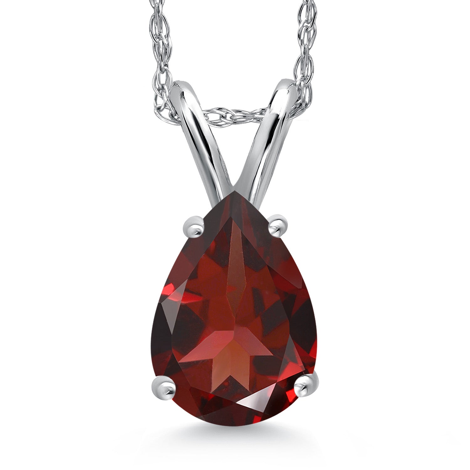 14K White Gold Red Garnet Pendant Necklace for Women | 1.31 Cttw | Gemstone January Birthstone | Pear Shape 8X6MM | With 18 Inch Chain