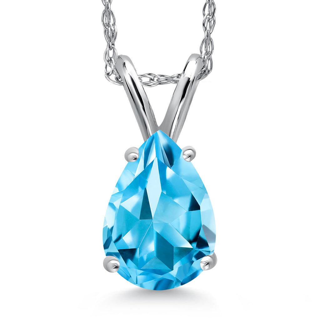 Swiss Blue Topaz - November_Pendant in 14K White Gold
