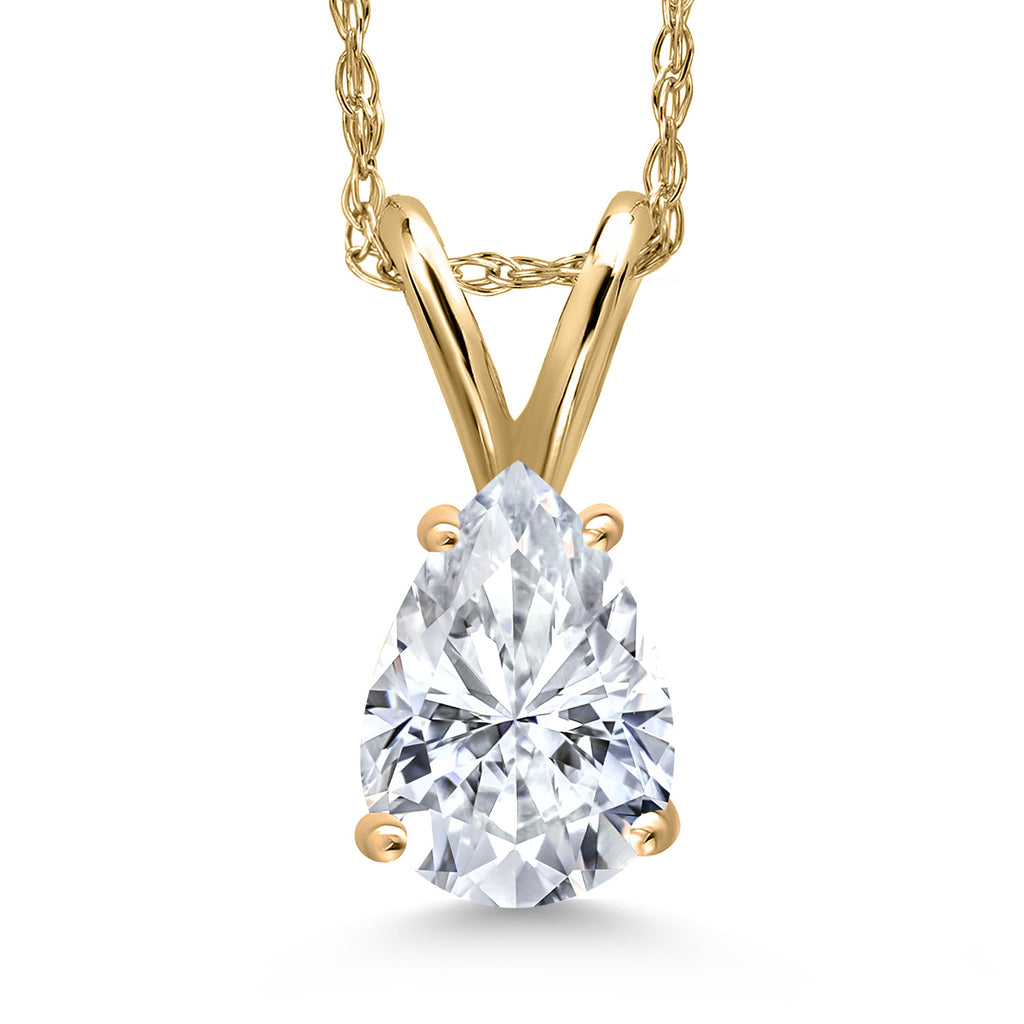 White Moissanite - April_Pendant in 10K Yellow Gold