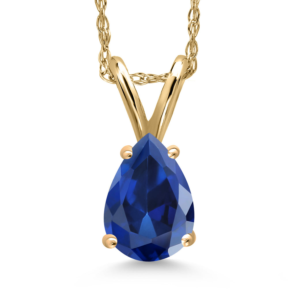 Blue Created Sapphire - September_Pendant in 10K Yellow Gold
