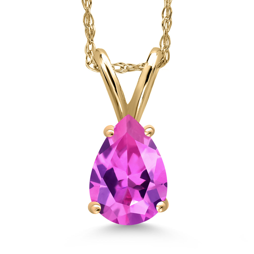 Pink Created Sapphire - September_Pendant in 10K Yellow Gold