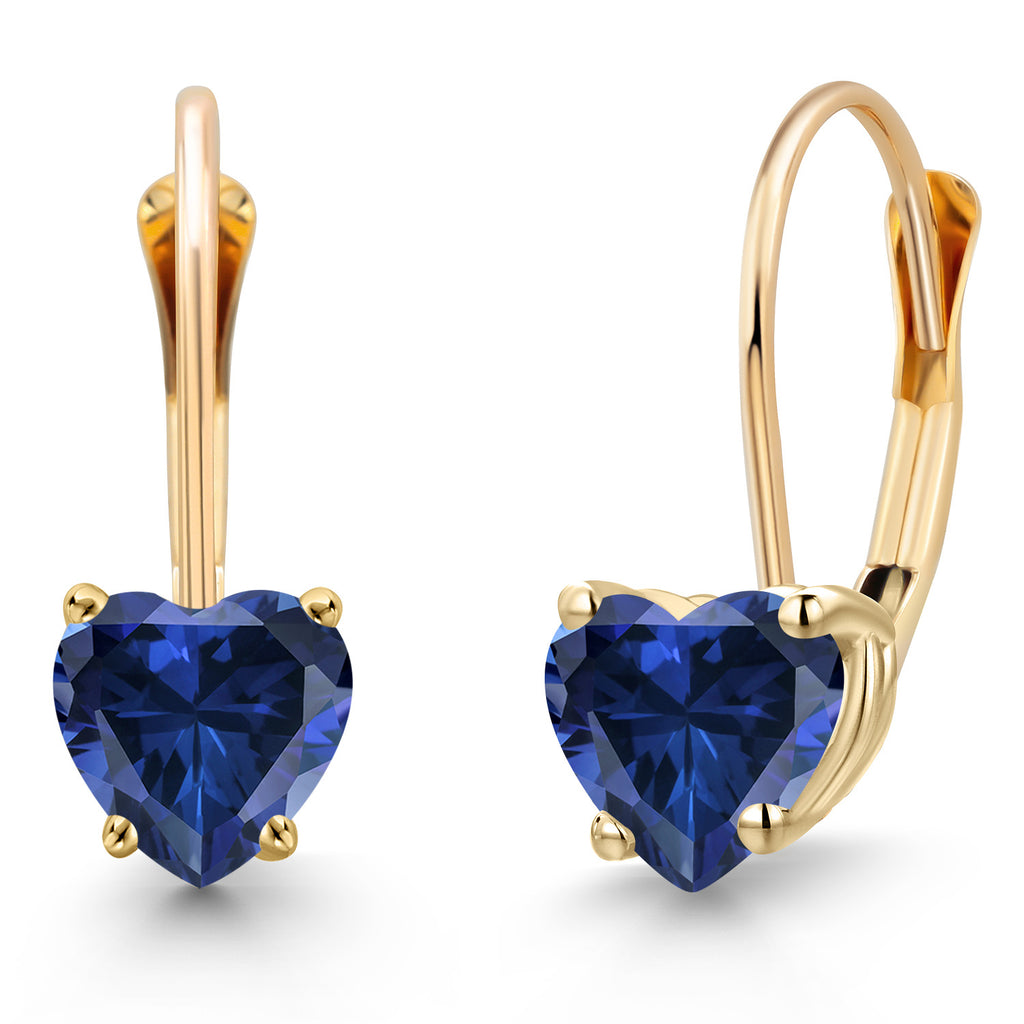 Blue Created Sapphire - September_Earrings in 14K Yellow Gold
