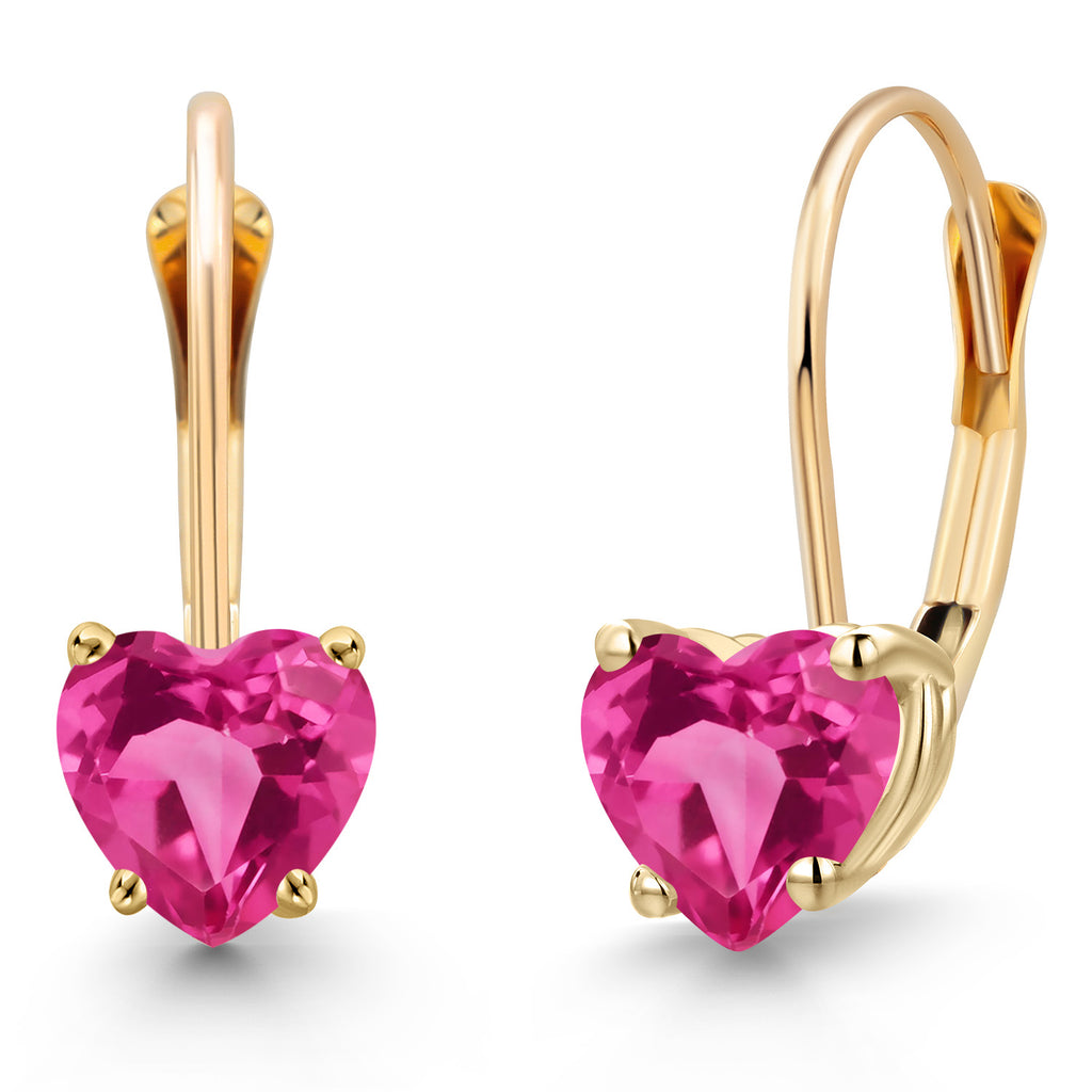 Pink Created Sapphire - September_Earrings in 14K Yellow Gold