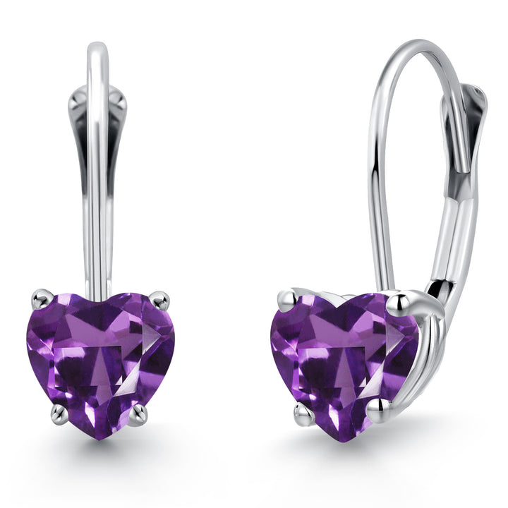 Gem Stone King 14K White Gold Heart Shape Gemstone Birthstone Leverback Earrings for Women | 5MM Solitaire Dangle Style | Fine Jewelry Gifts for Mom Wife Her